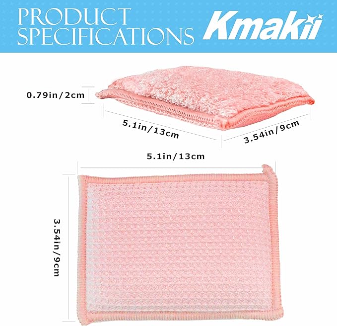 KMAKII Bamboo Kitchen Sponges Dish Sponge Super Absorbent Natural Dish Sponges,3 Color, Pack of 6