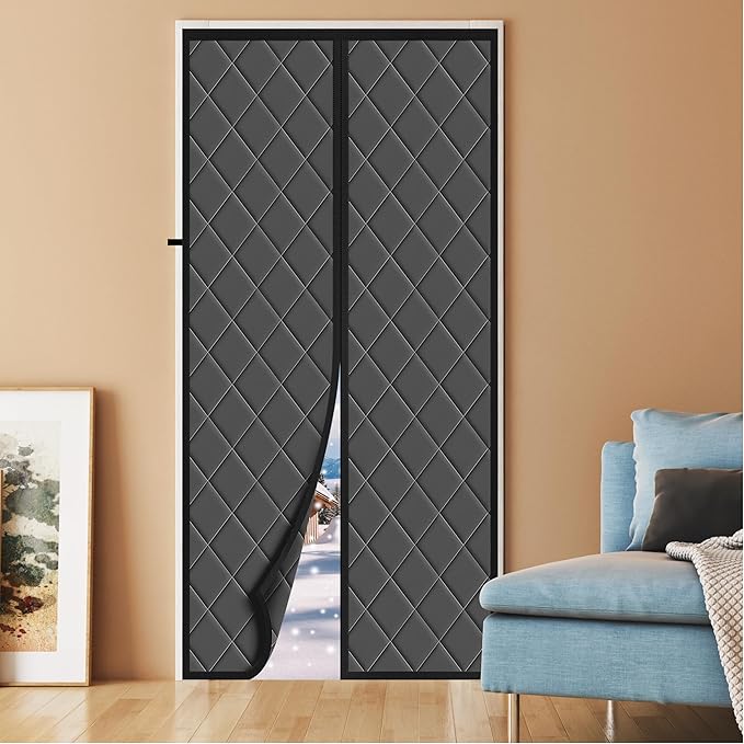 Magnetic Thermal Insulated Door Curtain, Fits Door Size 38" x 82",Durable Oxford Cloth&Thicken Polyester Fiber Fill, Efficient Temperature Control, Durable Construction, Soundproof and Windproof