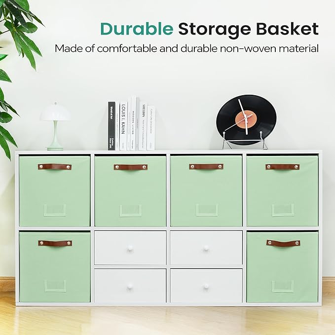 6-Pack Storage Cubes with Handles & Label Holders Basket, Closet Cube Home Organizer Bins(Green, 13 x 13 x 13 inch)