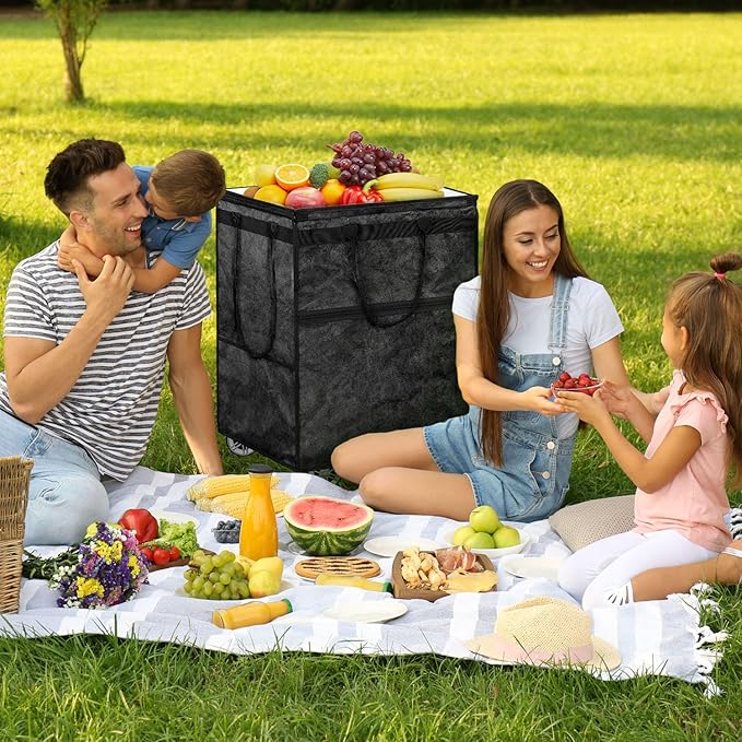 Boczif Large Laundry Basket Hamper Bag, Reusable Grocery Bag Collapsible Cart with Wheels and Handle, Rolling Tote Shopping Bags Storage Organizer for Clothes & Groceries, Trip, Sports, Picnic (Black)