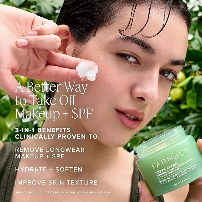 Farmacy Sensitive Skin Makeup Remover Cleansing Balm - Green Clean Waterproof Makeup Remover Balm + Oil Cleanser for Face - Melts Make Up + SPF - Hydrates + Softens Skin - Fragrance Free (30ml)