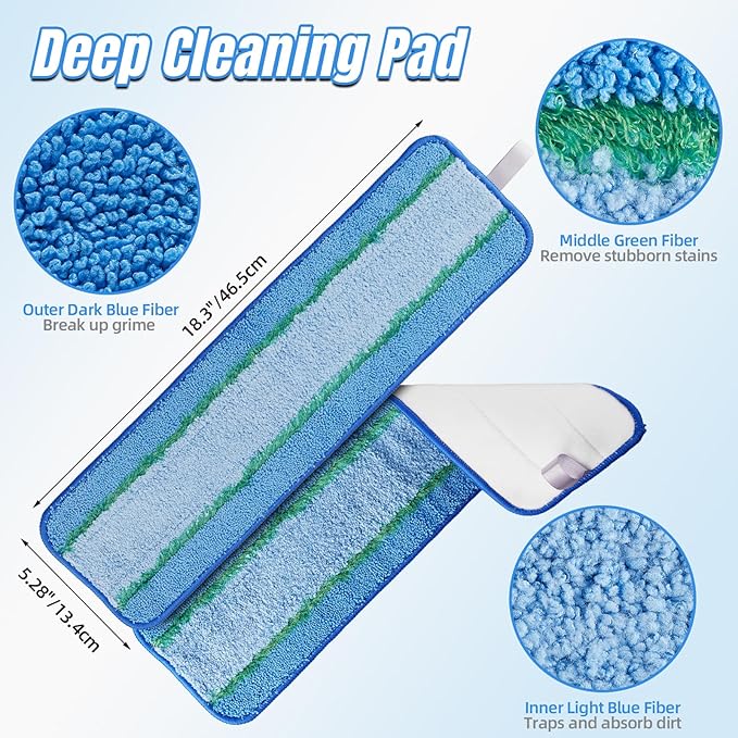 3 Pack Deep Cleaning Pad for Bona Hardwood Floor Cleaner Mop Replacement, Washable & Reusable Pads for Bona Family of Mops, Spray Mop Pads for Hard Surface Floors Cleaning