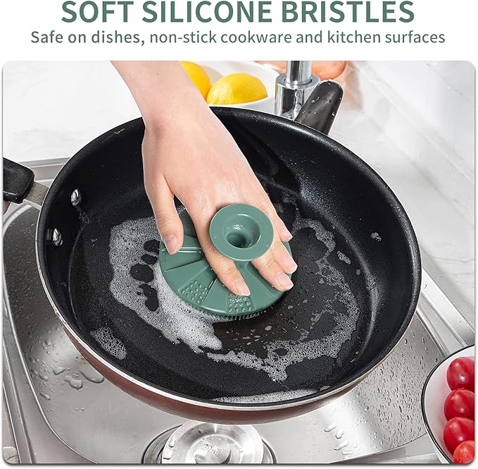 Silicone Sponge, BEAUTAIL Non-Scratch Scrub Sponges, for Washing Dishes and Cleaning Kitchen, Long Lasting and Reusable Dishwashing Scrubber, Suction Up Hang Designed, 2 Pack, Black+Olive Green