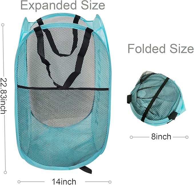 Larpur Pop Up Laundry Baskets, 2 Pack Mesh Laundry Hampers Collapsible Clothes Hampers for Home, Dorm, Travel (Black + Blue)