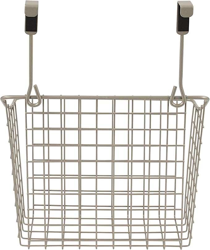 Spectrum Hanging Baskets for Organizing (Large, Satin Nickel) - Grid Over the Cabinet Wire Basket- Kitchen or Bathroom - Door Hanging Storage Organizer for Cleaning Supplies, & Towels (Pack of 6)