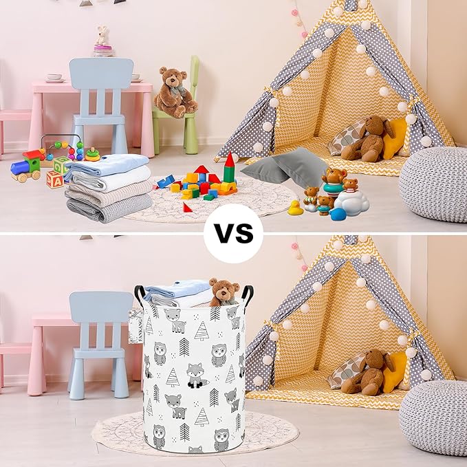 FANKANG Storage Basket, Nursery Hamper Canvas Laundry Basket Foldable with Waterproof PE Coating Large Storage Baskets for Kids Boys and Girls, Office, Bedroom, Clothes,Toys(Animal)