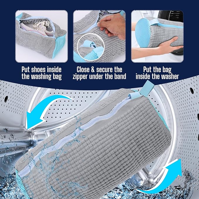 Shoe Washing Machine Bag, Laundry Shoe Bag for Washing Machine, Reusable Washing Bags for Washer and Dryer, 2 Pack Grey Shoe Washing Bag for Sneakers, Trainers & Tennis Shoes