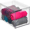 mDesign Plastic Stackable Closet Storage Organizer Bins with Pull Out Drawer for Cabinet, Desk, Shelf, Cupboard, or Dresser Organization - Lumiere Collection - Clear
