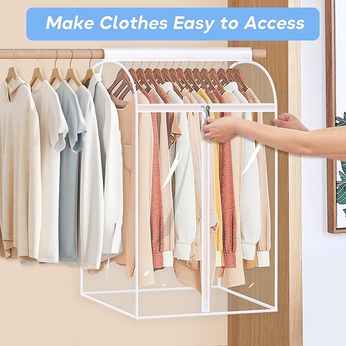 KEETDY 35" Hanging Garment Bags for Closet Storage Large Clear Garment Bags for Hanging Clothes Garment Rack Cover Coat Protector for Suit, Wardrobe, Bottom Enclosed