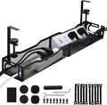 Under Desk Cable Management Box 25.3 Inch – Clamp-Mounted Cable Organizer Tray, Large Cord Management Box for Office & Home, Wire Organizer Under Desk Storage, Black