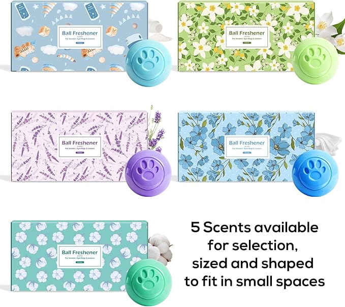SCENTORINI Shoe Deodorizer Balls, 8 * Pure Cotton Scent Sneaker Deodorizer Balls, Odor Eliminator for Smell Shoes Boots, Long Lasting Shoe Freshener for Gym Bags, Drawers and Small Spaces