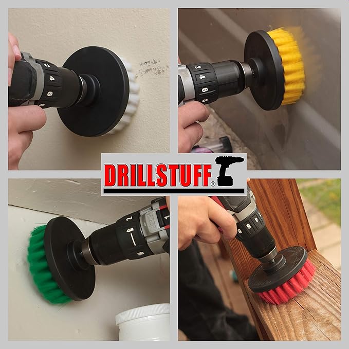 Drill Brush Attachment Power Scrubber Brush Set - 4in 4 Piece Soft, Medium and Stiff Power Scrubbing Brushes Drill Attachment – Spin Brushes for Cleaning Showers, Tubs, Bathroom, Tile, Grout, Carpet