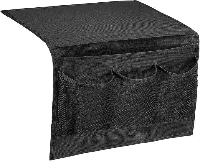 PATIKIL Bedside Caddy, Bed Caddy Bedside Organizer Bed Hanging Caddy 4 Pockets Bed Pockets Bedside Storage Hanging Storage Bag for Remote Control Bedroom Phones Glasses, Black
