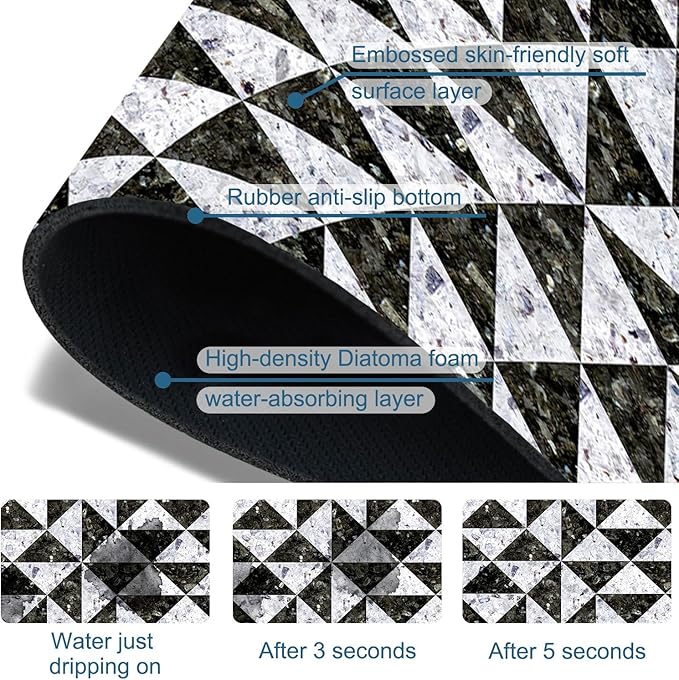 Granite Floor Tiles Sink Faucet Absorbing Mat Mosaic Texture Super Absorbent Fast Drying Mat Sink Gadgets Behind Faucet Sinkmat for Kitchen Bathroom, 15.5"x5.5"