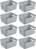 Sterilite 8 Pack Plastic Storage Bin Organization Containers, Small Baskets, Cement