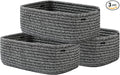 Small Woven Basket, 12 x 8 x 4.5 Inches, Storage Basket for Organizing, Cute Small Rope Shelf Closet Cube Storage Bins Baskets for Shelves, Dog Toy Gift Baskets Empty, 3 Pack Mixed Black