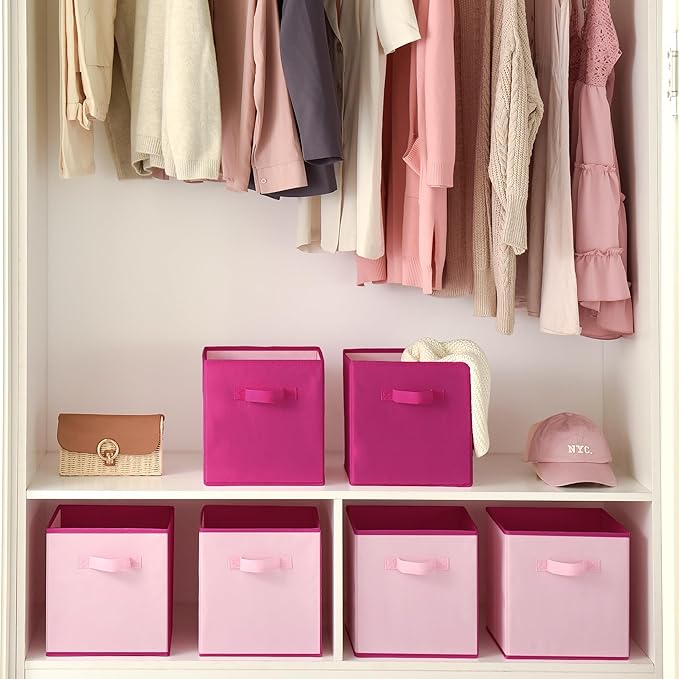 GRANNY SAYS Cube Cute Storage Bins, 11 Inch Storage Cube Organizer, Collapsible Fabric Storage Cubes with Handle, Decorative Cube Storage Organizer for Shelves, Closet, Pink, 6-Pack