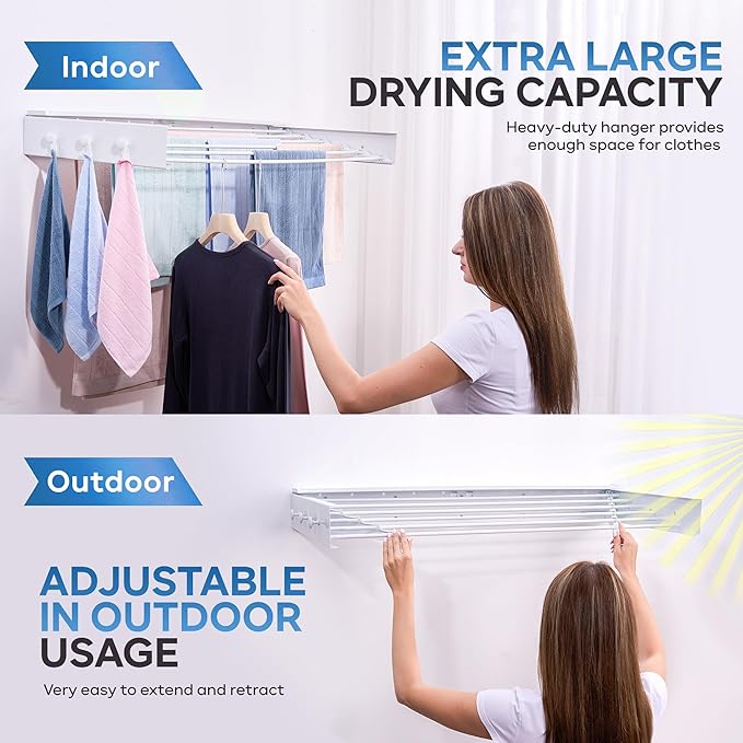 40" Premium Aluminium Foldable Clothes Drying Rack Included Shelf with 6 Rods & 6 Extra Clips - Large Laundry Rack | 65 LBs Capacity Space-Saving Collapsible Design for Indoor Outdoor Use