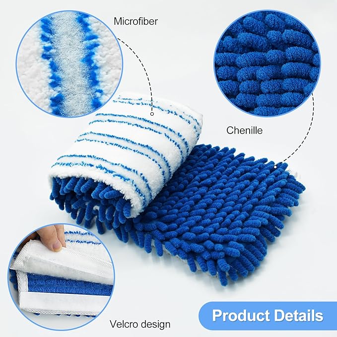 3 Pack Mop Heads Replacements Compatible for Ocedar Dual-Action Microfiber Flip Mop, Double Sided Mop Replace Head Mop Refills with Microfiber & Chenille for Dry Wet Use, Reusable, Machine Washable