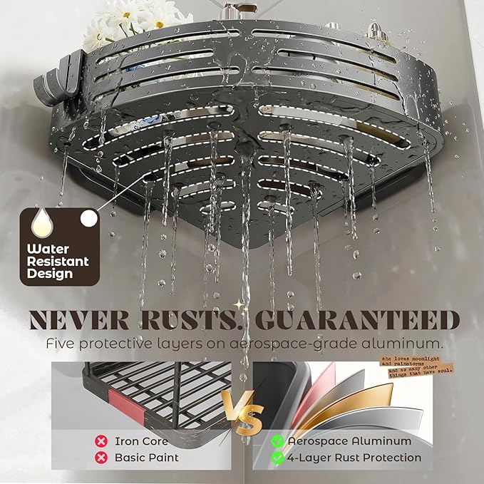 Corner Shower Caddy Suction Cup,Shower Shelves with Hooks,No Drilling Powerful Suction Bathroom Organizers and Storage,Removable Waterproof Rustproof Shower Bathroom Accessories Decor(Grey 3Pack)