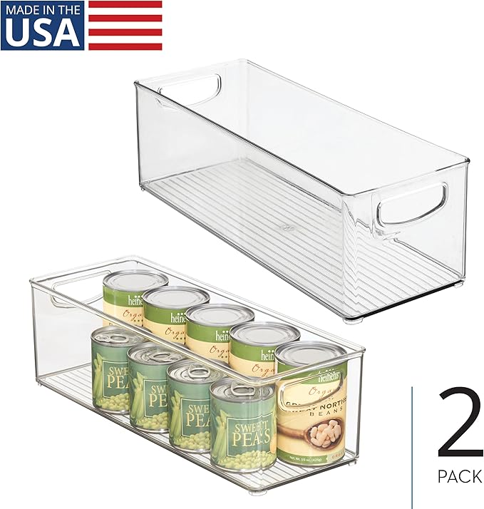 iDesign Plastic Stackable Pantry Bin - Storage Bin with Handles for Cabinets or Fridge - Set of 2 - Clear
