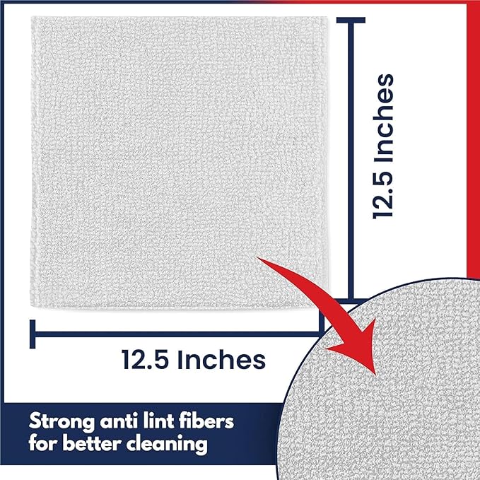 USANOOKS Microfiber Cleaning Cloth - White - 8Pcs (12.5x12.5 inch) High Performance - 1200 Washes, Ultra Absorbent Car Towel Traps Grime & Liquid for Streak-Free Mirror Shine - Car Washing Cloth