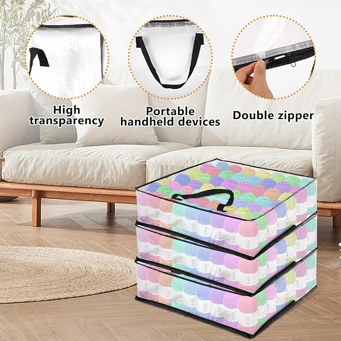 XL Yarn Storage Organizer 3 Bags, Oversized Yarn Organizer Moving Bag with Handle & Zipper, Closet/Under-Bed Storage Solutions for Knitting, Crochetfor, Sweater & Blanket Packing (26x26x8.7“, 3 Pcs)