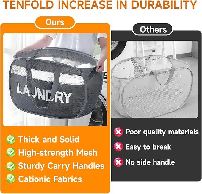 Tsmallbear Foldable Laundry Basket with Lid, Oxford Cloth Reinforced Steel Ring Collapsible laundry hamper, 70L Breathable Mesh Dirty clothes hamper with Dual Handles for Home, Dorm, Apartment