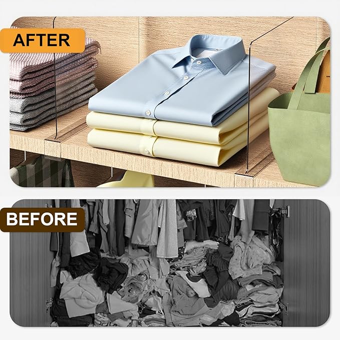 12 Pack Closet Shelf Dividers Organizer Purse Clothes Organization Acrylic Clear Tall Divider Separators for Wood Wire Thick Shelves Kitchen Office Bookshelf Storage Handbags Bag Sweater