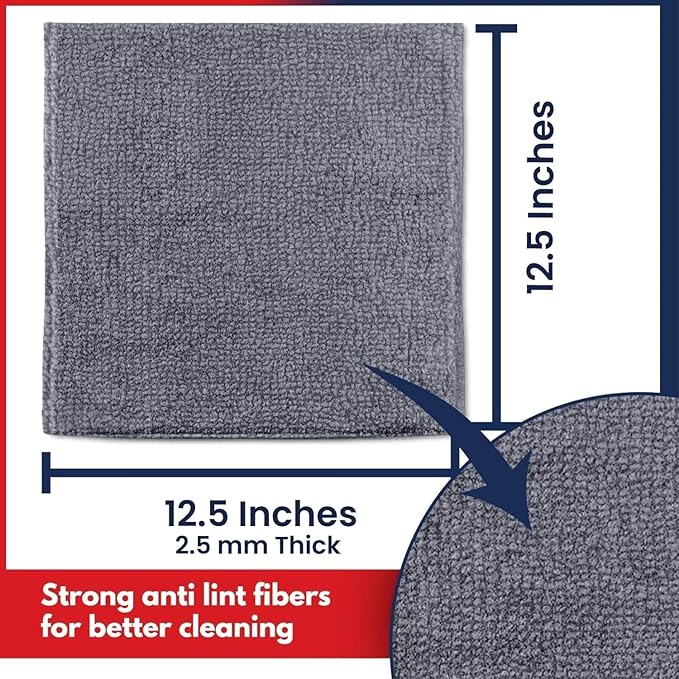 USANOOKS Microfiber Cleaning Cloth Grey - 8 Pcs (12.5"x12.5") - High Performance - 1200 Washes, Ultra Absorbent Microfiber Towel Weave Grime & Liquid for Streak-Free Mirror Shine - Car Washing Cloth