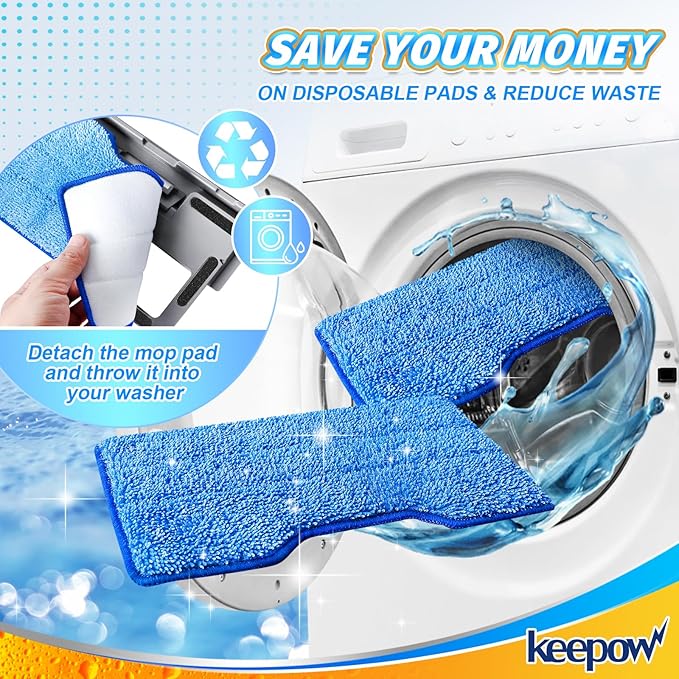 KEEPOW Reusable Mop Pads Refills, Replacement Pads Compatible with Shark Vac Mop VM252 VM200 VC205 VM250 /QM250 VM190, Hardwood Floor Mop Pad with Upgraded Dirt Chamber, Blue (1+2+3 Pads)