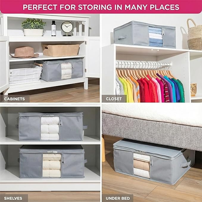 Cedar Storage Bag Organizer for Bedding Set - Protects from Moths, Moisture, Dirt & Dust - Set of 3 Storage Bags for Bed Sheets, Comforter, Pillows & More - Space-Saving Bedding Organizer, Gray