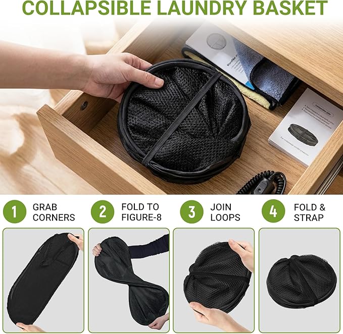 BATTOO Deluxe Strong Mesh Pop up Laundry Hamper Basket with Side Pocket for Laundry Room, Bathroom, Kids Room, College Dorm or Travel 2 Pack Black