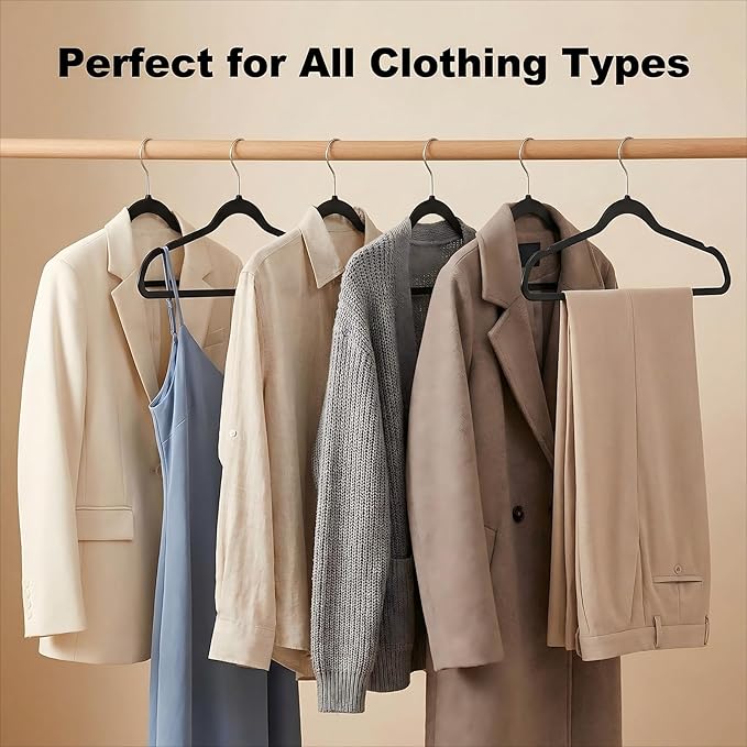 HOUSE DAY Black Plastic Hangers 20 Pack - Heavy Duty Non-Velvet Hangers with 360° Swivel Chrome Hook & Non Slip Notches - Slim Space Saving Clothes Hangers Ideal for Dresses Coats Shirts Jackets