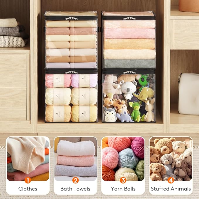 Lifewit 6 Pack Clear Clothes Storage Bags, 13 Inch Clear Cube Storage Bins, 36L Vinyl Foldable Moving Bags with Zipper, Storage Container for Sweater Sheets Yarns