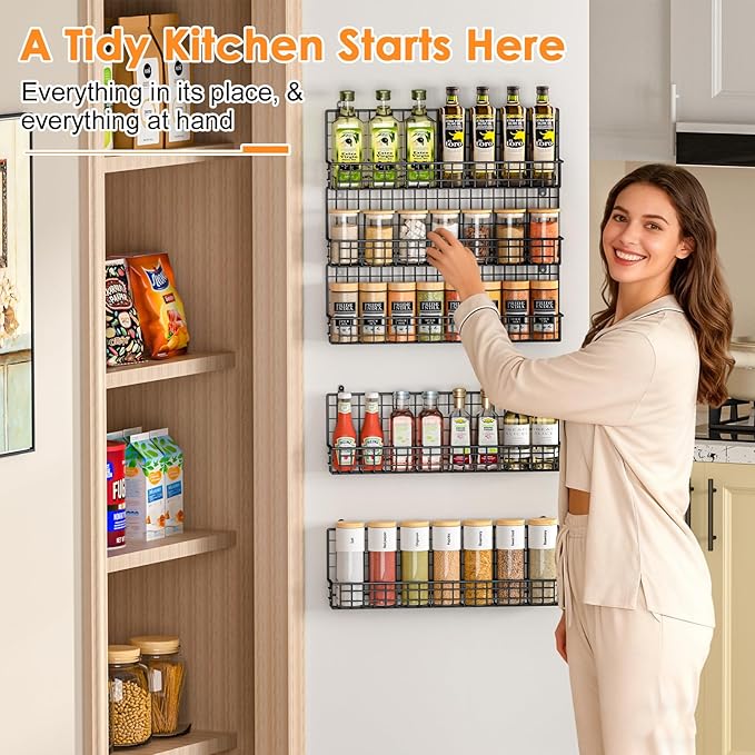 X-cosrack Spice Rack Organizer, 5-Tier Spice Rack for Wall, Stackable Hanging Spice Jars Storage Racks, Great for Kitchen and Pantry, Up to Storage 48 Jars(Patent No.:D909138S)