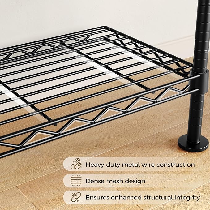 Closet Organizers and Storage, 4-Row Heavy Duty Clothes Rack for Hanging Clothes, Wall Mounted Closet System with 4 Telescopic Rods, 2 Fixed Rods, 5 Hooks, 8 Shelves for Wardrobe, Bedroom, Small Space