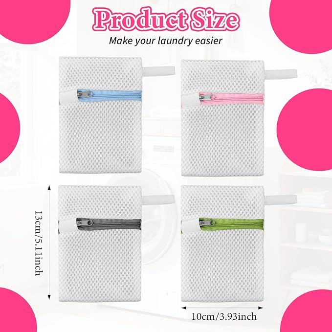 4 Pcs Small Mesh Laundry Bags - Laundry Pod Anti-Sticking Bag - Durable Zippered Small Mesh Bag for Pods And Scent Beads Rectangle