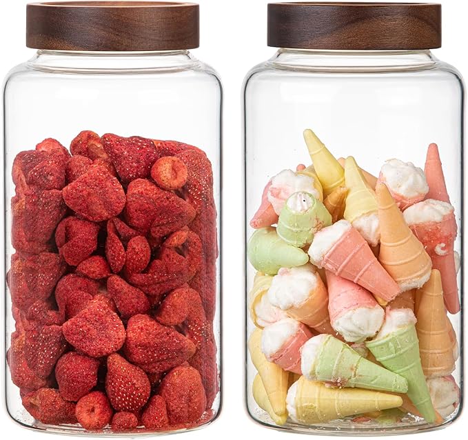 Patoper Large Glass Coffee Jars Round Storage Canister with Wooden Lid Clear Glass Food Jar for Pantry Sugar Tea Coffee Bean Spice Nuts Cookies Bath Salts