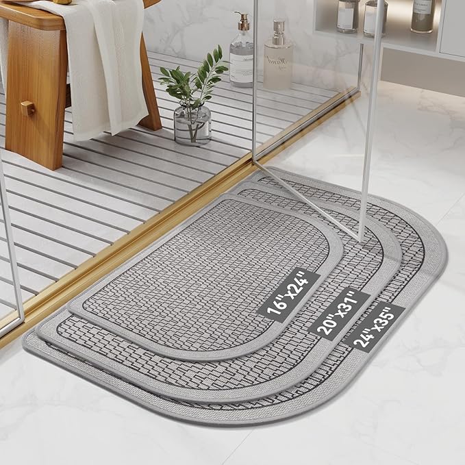 YDKGL Bathroom Rugs Mat 24x35, Non Slip Ultra Thin Bath Mat Quick Dry Absorbent Washable Half Round Bath Mats for Bathroom Floor Rubber Backed Fit Under Door Grey