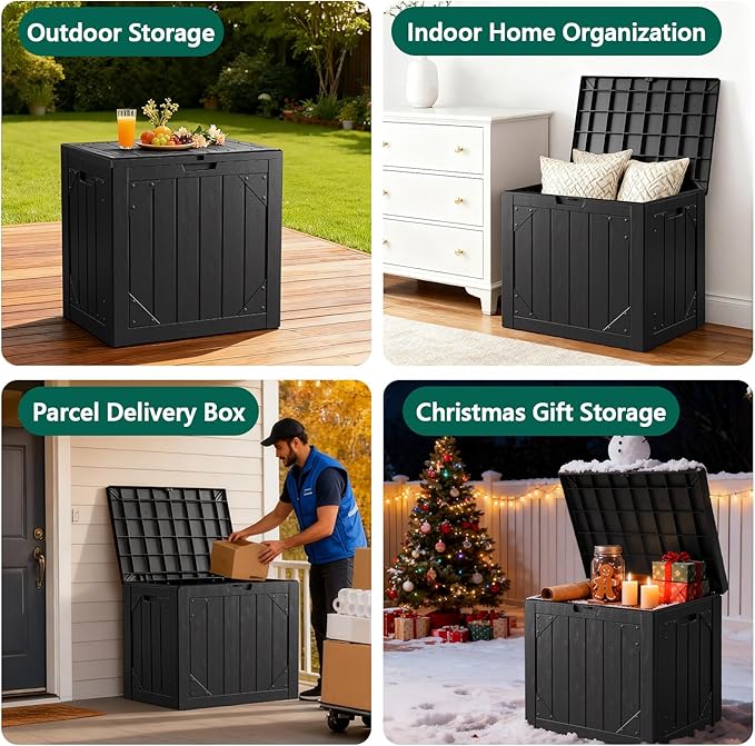 Outdoor Storage Box, 31 Gallon Lockable Waterproof Deck Storage Box, Yard Storage Bin, Suitable for Gardens, Black