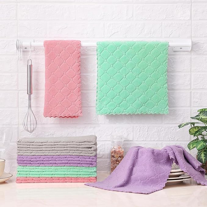 Homaxy 24 Pack Dish Towels for Kitchen (10 x 20 Inches, Multi Color), Super Soft and Absorbent Coral Velvet Dish Cloths for Washing Dishes, Nonstick Oil Fast Drying Microfiber Cleaning Cloth
