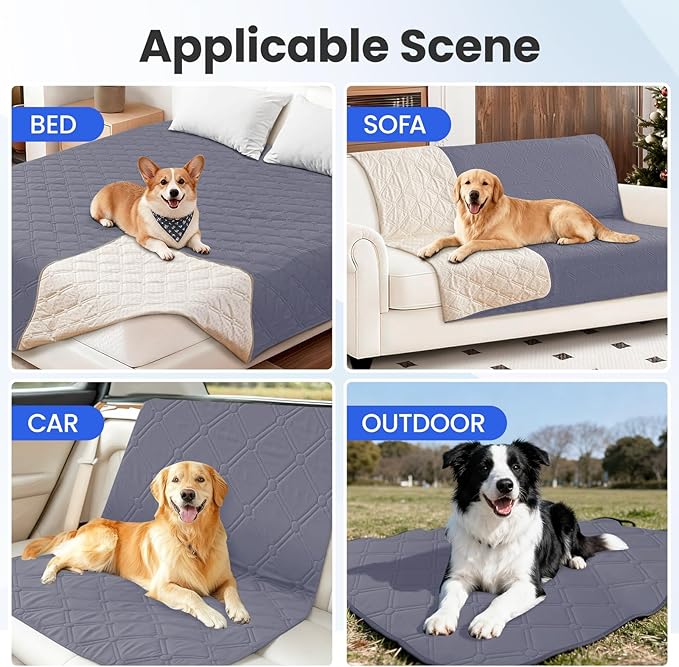 Waterproof Dog Blanket, Non-Slip Soft Pet Bed Cover, Couch Cover for Dogs Washable, Protects Sofa, Furniture, Crate, Car, Tear Resistant Leakproof Pet Blanket (52x82 Inch, Grey Blue)