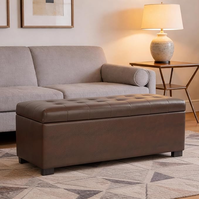 Spatial Order Large Tufted Storage Bench - Brown Faux Leather