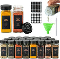 Spice Jars with Label，4oz Glass Spice Bottles With Shaker Lids，Seasoning Containers with Funnel, Chalk Pen for Cabinet，Drawer，Rack (Black, 48)