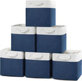 Posprica 11×11×11 Storage Cubes, Collapsible Storage Bins Organizer for Closet, Fabric Storage Box with Cotton Rope Handles, Decorative Storage Baskets for Shelves, Nursery, Toy, set of 6 - White/Blue