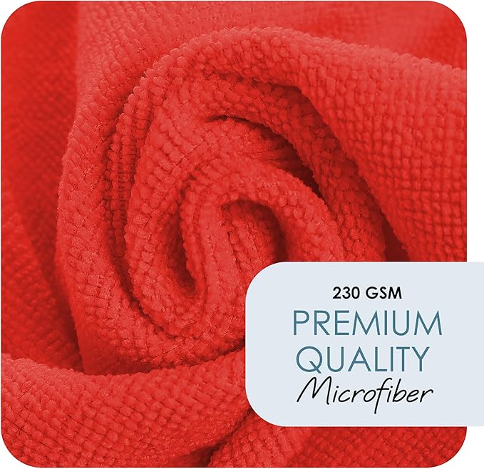 Hearth & Harbor Microfiber Cleaning Cloth, Towels for Cars 24 Pack Washcloths, Red Rags, Reusable Towel, Cloth Rags Cleaning, Lint Free 12x12inch