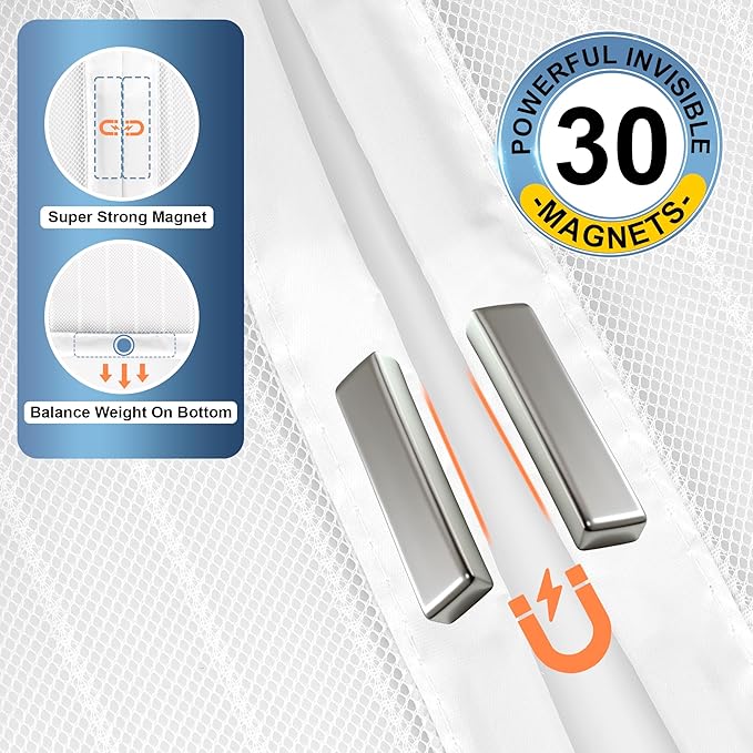 Magnetic Screen Door Mesh 74" x 82" - Fits 72" x 80" Door Size, Works for Patio, Sliding Door, Keeps Bug Mosquito Out, Fresh Air Flow, White