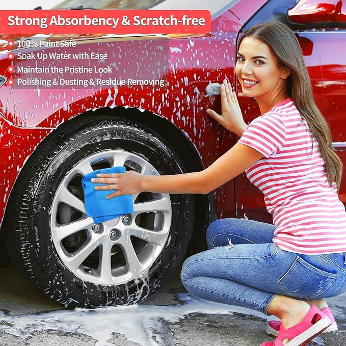 HOMERHYME Microfiber Cleaning Cloth, 200 Pack Blue Cleaning Rags Microfiber Towel Bulk Absorbent Lint-Free Wash Cloths, All-Purpose Towels for Cars, Shop, Automotive, Garage, Home & Kitchen