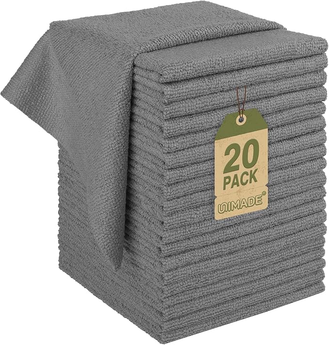 Microfiber Cleaning Cloth, 20 Pack Reusable Microfiber Towels for Cars Lint Free Cleaning Shop Towel Rags for Home Kitchen Automotive Bar Mechanic Restaurant Garage, 11.5"x 11.5", Grey